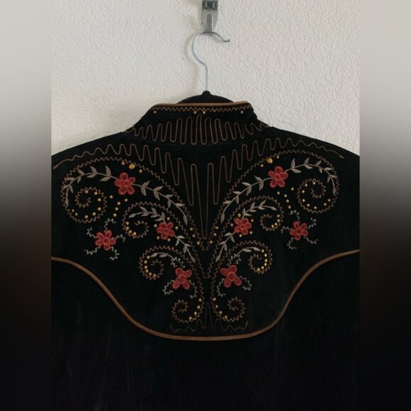 Scully Womens Black Floral Suede Leather Button Western Rodeo Jacket Size 8 - Picture 4 of 12
